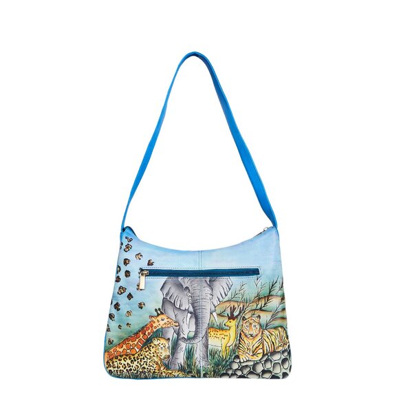 Hand-Painted Leather Animal Artwork Hobo Shoulder Bag, Sling Purse - Picture 2 of 7